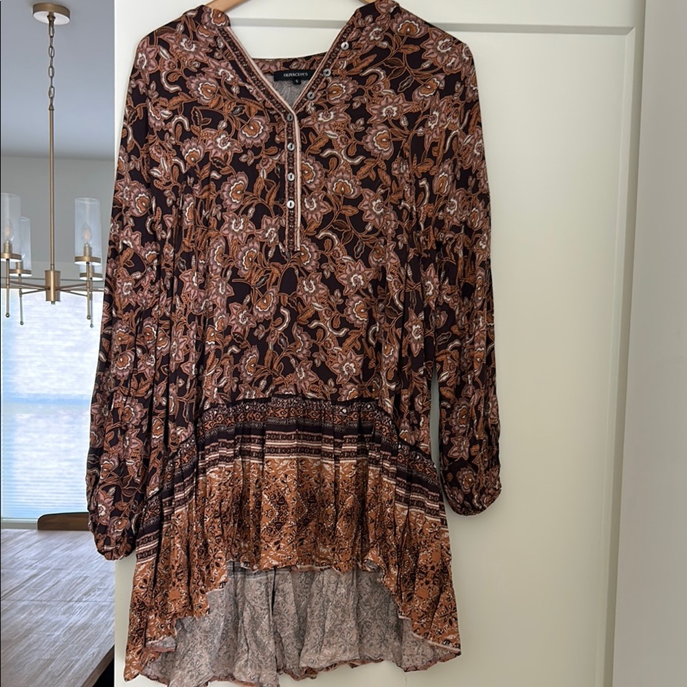 Olivaceous  Brown Floral mini high low dress